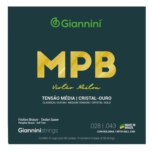 Encordoamento de Violão Nylon Giannini MPB Preto - Ouro Tensão Média